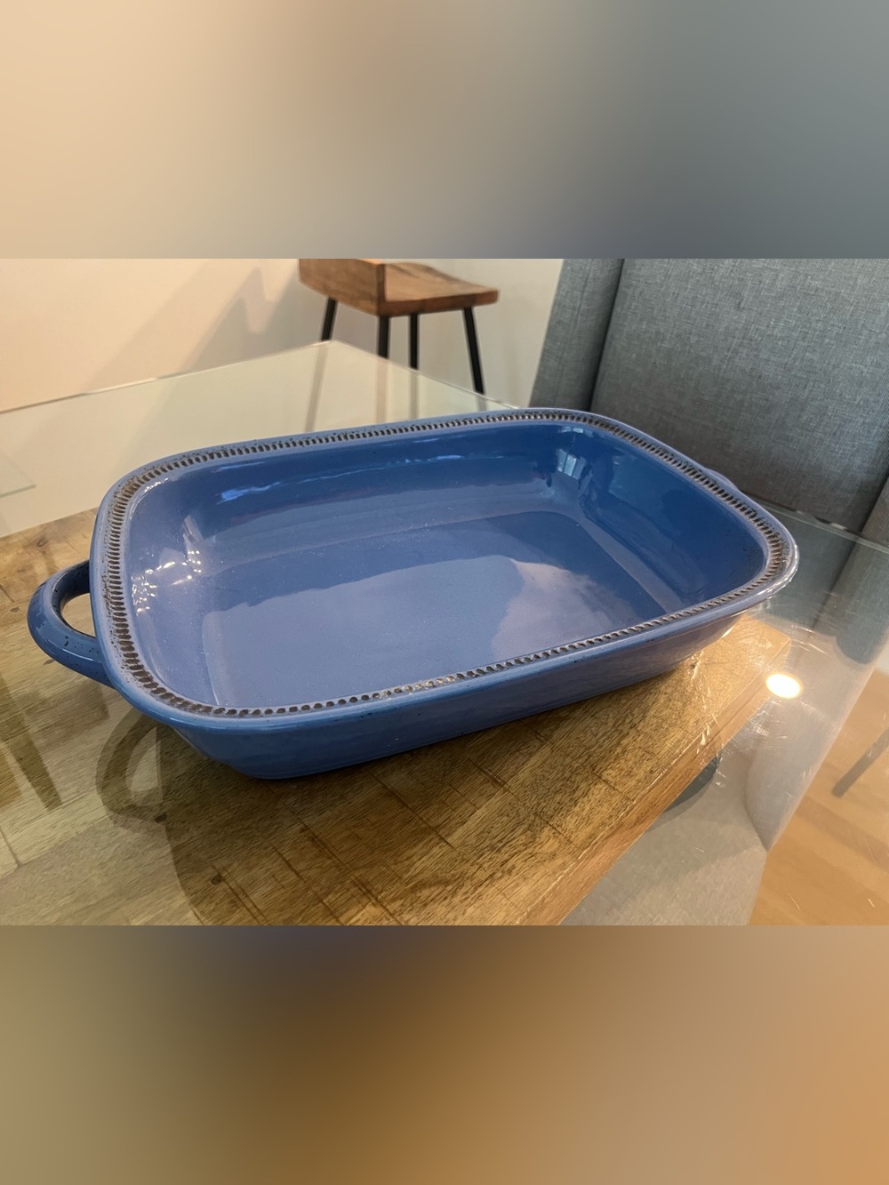 Dansk Blue Ceramic rectangle casserole dish with Beaded Edge